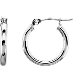 20270 Earring 14K White 15 Mm 2 Mm Pair Catch Polished Round Tube Hoop Earrings