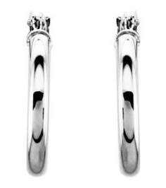 20270 Earring 14K White 15 Mm 2 Mm Pair Catch Polished Round Tube Hoop Earrings