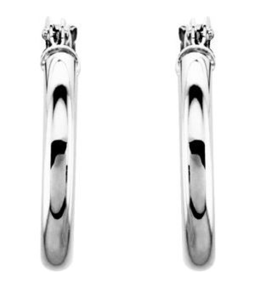 20270 Earring 14K White 15 Mm 2 Mm Pair Catch Polished Round Tube Hoop Earrings