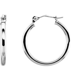 20270 Earring 14K White 20 Mm 2 Mm Pair Catch Polished Round Tube Hoop Earrings