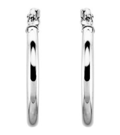 20270 Earring 14K White 20 Mm 2 Mm Pair Catch Polished Round Tube Hoop Earrings
