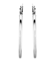 20270 Earring 14K White 34 Mm 2 Mm Pair Catch Polished Round Tube Hoop Earrings