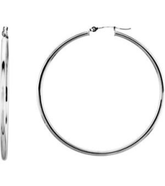 20270 Earring 14K White 47 Mm 2 Mm Pair Catch Polished Round Tube Hoop Earrings