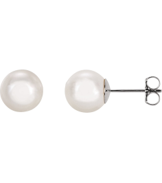 61103 Earring Set Cultured White Akoya Pearl Pearl 8 Mm 14K White Pair Friction Backs Included Polished Cultured Akoya Pearl Earrings