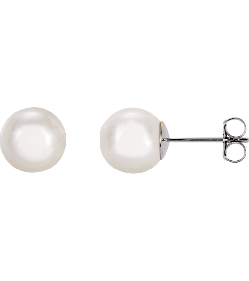 61103 Earring Set Cultured White Akoya Pearl Pearl 8 Mm 14K White Pair Friction Backs Included Polished Cultured Akoya Pearl Earrings