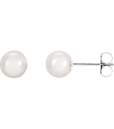61103 Earring Set Cultured White Akoya Pearl Pearl 6 Mm 14K White Pair Friction Backs Included Polished Cultured Akoya Pearl Earrings