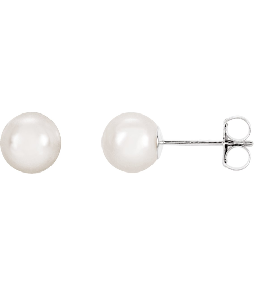 61103 Earring Set Cultured White Akoya Pearl Pearl 6 Mm 14K White Pair Friction Backs Included Polished Cultured Akoya Pearl Earrings