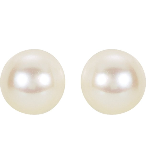 61103 Earring Set Cultured White Akoya Pearl Pearl 6 Mm 14K White Pair Friction Backs Included Polished Cultured Akoya Pearl Earrings