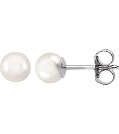 61103 Earring Set Cultured White Akoya Pearl Pearl 5 Mm 14K White Pair Friction Backs Included Polished Cultured Akoya Pearl Earrings