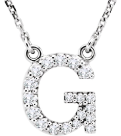 67311 Necklace Set 14K White Initial G Natural Diamond Round 1.2 Mm I1, G-H 16 Ctw 16 In Polished 16 Ctw Natural Diamond Necklace