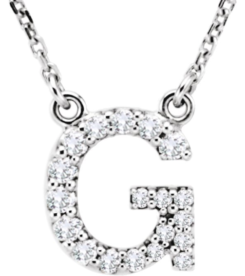 67311 Necklace Set 14K White Initial G Natural Diamond Round 1.2 Mm I1, G-H 16 Ctw 16 In Polished 16 Ctw Natural Diamond Necklace