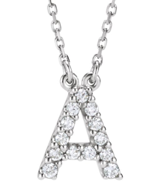 67311 Necklace Set 14K White Initial A Natural Diamond Round I1, G-H 18 Ctw 16 In Polished 18 Ctw Natural Diamond Necklace