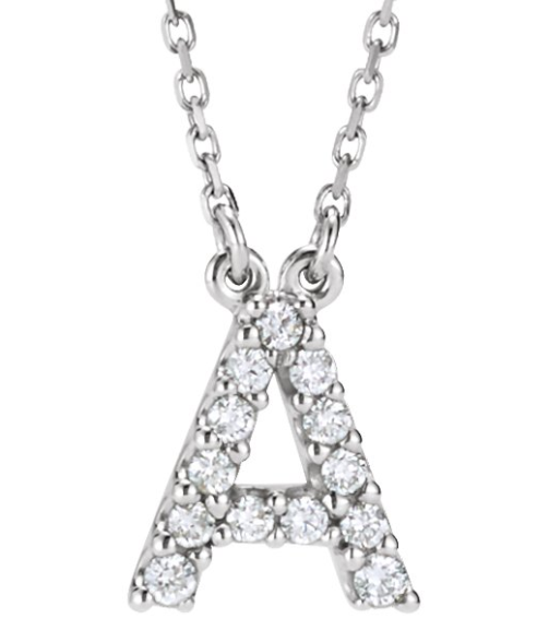 67311 Necklace Set 14K White Initial A Natural Diamond Round I1, G-H 18 Ctw 16 In Polished 18 Ctw Natural Diamond Necklace