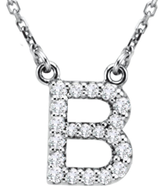 67311 Necklace Set 14K White Initial B Natural Diamond Round I1, G-H 16 Ctw 16 In Polished 16 Ctw Natural Diamond Necklace