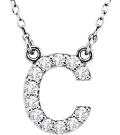 67311 Necklace Set 14K White Initial C Natural Diamond Round I1, G-H 18 Ctw 16 In Polished 18 Ctw Natural Diamond Necklace