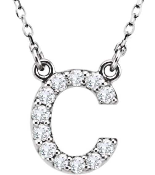 67311 Necklace Set 14K White Initial C Natural Diamond Round I1, G-H 18 Ctw 16 In Polished 18 Ctw Natural Diamond Necklace