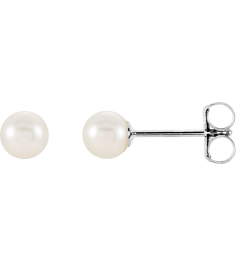 61103 Earring Set Cultured White Akoya Pearl Pearl 4 Mm 14K White Pair Friction Backs Included Polished Cultured Akoya Pearl Earrings