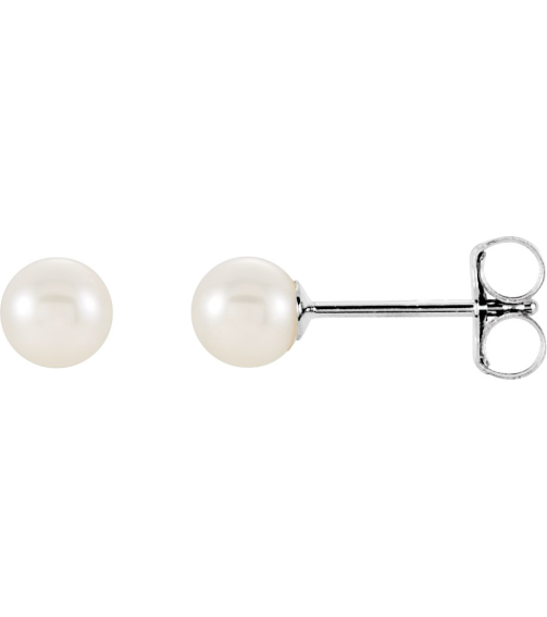 61103 Earring Set Cultured White Akoya Pearl Pearl 4 Mm 14K White Pair Friction Backs Included Polished Cultured Akoya Pearl Earrings