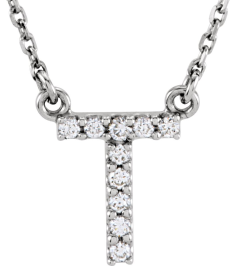 67311 Necklace Set 14K White Initial T Natural Diamond Round 1.3 Mm I1, G-H 110 Ctw 16 In Polished 110 Ctw Natural Diamond Necklace