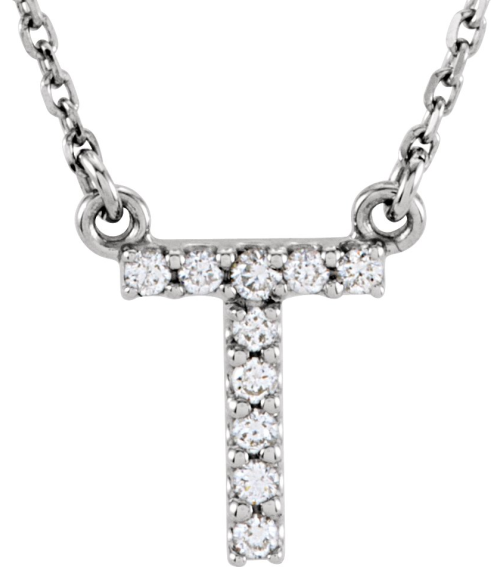 67311 Necklace Set 14K White Initial T Natural Diamond Round 1.3 Mm I1, G-H 110 Ctw 16 In Polished 110 Ctw Natural Diamond Necklace