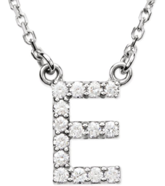 67311 Necklace Set 14K White Initial E Natural Diamond Round 1.3 Mm I1, G-H 18 Ctw 16 In Polished 18 Ctw Natural Diamond Necklace