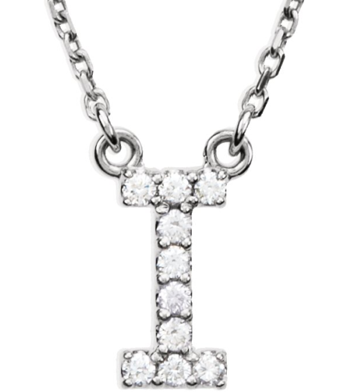 67311 Necklace Set 14K White Initial I Natural Diamond Round 1.3 Mm I1, G-H 0.08 Ctw 16 In Polished .08 Ctw Natural Diamond Necklace