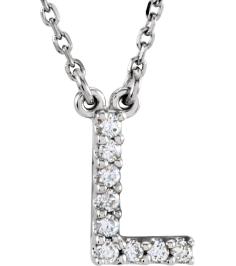 67311 Necklace Set 14K White Initial L Natural Diamond Round 1.3 Mm I1, G-H 0.08 Ctw 16 In Polished .08 Ctw Natural Diamond Necklace