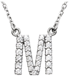 67311 Necklace Set 14K White Initial M Natural Diamond Round I1, G-H 16 Ctw 16 In Polished 16 Ctw Natural Diamond Necklace