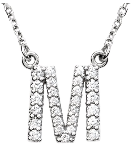 67311 Necklace Set 14K White Initial M Natural Diamond Round I1, G-H 16 Ctw 16 In Polished 16 Ctw Natural Diamond Necklace