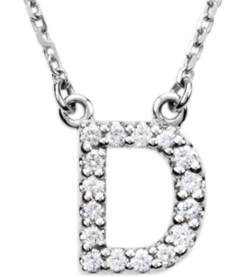 67311 Necklace Set 14K White Initial D Natural Diamond Round 1.2 Mm I1, G-H 18 Ctw 16 In Polished 18 Ctw Natural Diamond Necklace