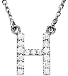 67311 Necklace Set 14K White Initial H Natural Diamond Round I1, G-H 18 Ctw 16 In Polished 18 Ctw Natural Diamond Necklace