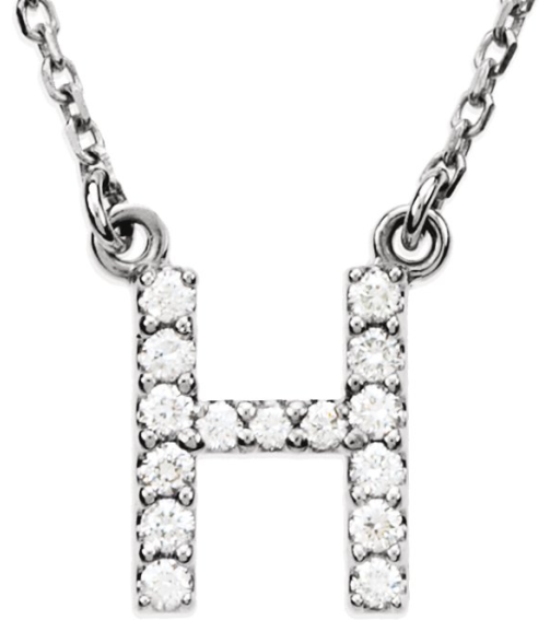 67311 Necklace Set 14K White Initial H Natural Diamond Round I1, G-H 18 Ctw 16 In Polished 18 Ctw Natural Diamond Necklace
