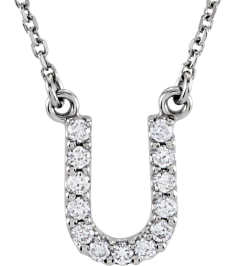 67311 Necklace Set 14K White Initial U Natural Diamond Round 1.3 Mm I1, G-H 18 Ctw 16 In Polished 18 Ctw Natural Diamond Necklace