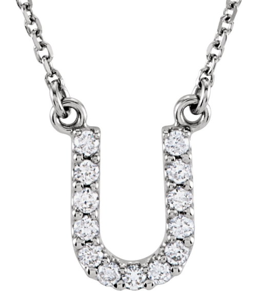 67311 Necklace Set 14K White Initial U Natural Diamond Round 1.3 Mm I1, G-H 18 Ctw 16 In Polished 18 Ctw Natural Diamond Necklace