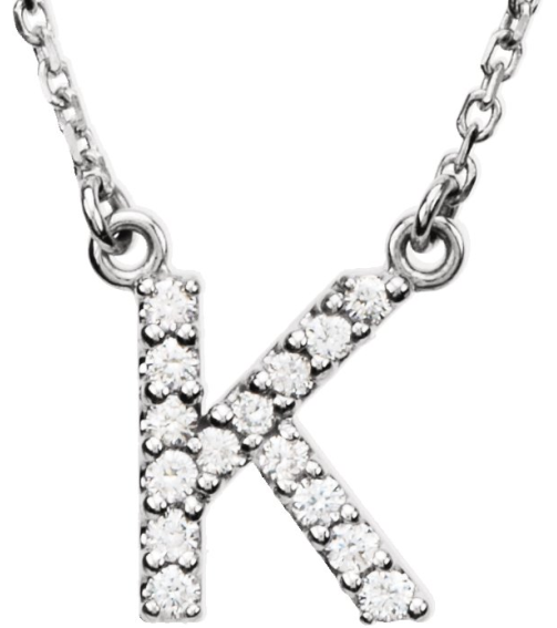 67311 Necklace Set 14K White Initial K Natural Diamond Round I1, G-H 18 Ctw 16 In Polished 18 Ctw Natural Diamond Necklace