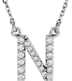 67311 Necklace Set 14K White Initial N Natural Diamond Round I1, G-H 18 Ctw 16 In Polished 18 Ctw Natural Diamond Necklace