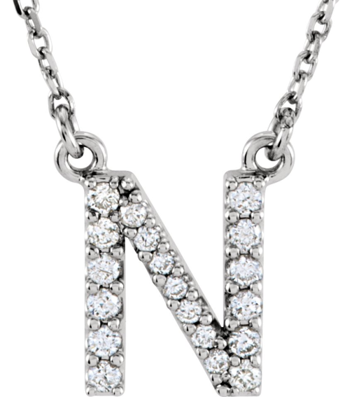 67311 Necklace Set 14K White Initial N Natural Diamond Round I1, G-H 18 Ctw 16 In Polished 18 Ctw Natural Diamond Necklace