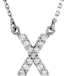 67311 Necklace Set 14K White Initial X Natural Diamond Round 1.2 Mm I1, G-H 18 Ctw 16 In Polished 18 Ctw Natural Diamond Necklace
