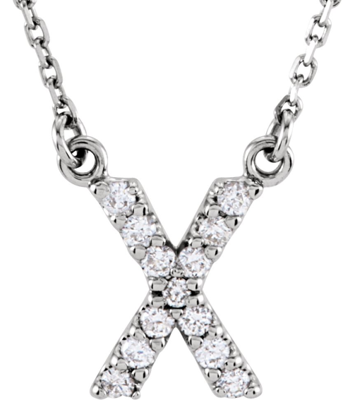 67311 Necklace Set 14K White Initial X Natural Diamond Round 1.2 Mm I1, G-H 18 Ctw 16 In Polished 18 Ctw Natural Diamond Necklace