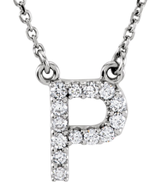 67311 Necklace Set 14K White Initial P Natural Diamond Round I1, G-H 18 Ctw 16 In Polished 18 Ctw Natural Diamond Necklace