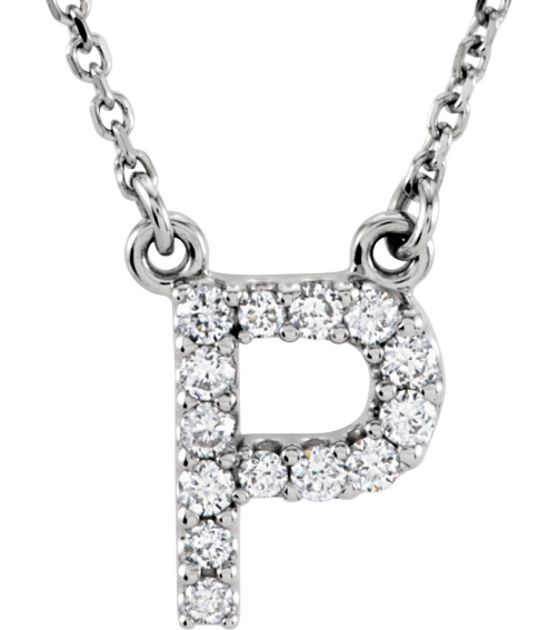 67311 Necklace Set 14K White Initial P Natural Diamond Round I1, G-H 18 Ctw 16 In Polished 18 Ctw Natural Diamond Necklace