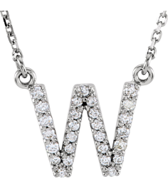 67311 Necklace Set 14K White Initial W Natural Diamond Round I1, G-H 18 Ctw 16 In Polished 18 Ctw Natural Diamond Necklace