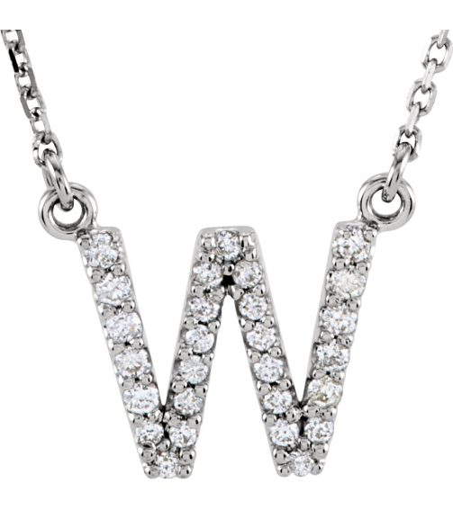 67311 Necklace Set 14K White Initial W Natural Diamond Round I1, G-H 18 Ctw 16 In Polished 18 Ctw Natural Diamond Necklace