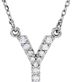 67311 Necklace Set 14K White Initial Y Natural Diamond Round I1, G-H 0.08 Ctw 16 In Polished .08 Ctw Natural Diamond Necklace