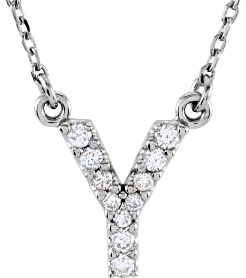 67311 Necklace Set 14K White Initial Y Natural Diamond Round I1, G-H 0.08 Ctw 16 In Polished .08 Ctw Natural Diamond Necklace