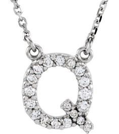 67311 Necklace Set 14K White Initial Q Natural Diamond Round I1, G-H 16 Ctw 16 In Polished 16 Ctw Natural Diamond Necklace