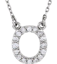 67311 Necklace Set 14K White Initial O Natural Diamond Round I1, G-H 16 Ctw 16 In Polished 16 Ctw Natural Diamond Necklace