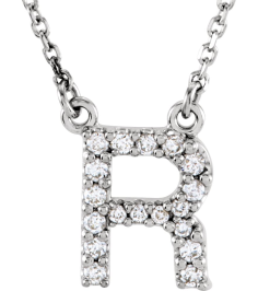 67311 Necklace Set 14K White Initial R Natural Diamond Round I1, G-H 18 Ctw 16 In Polished 18 Ctw Natural Diamond Necklace