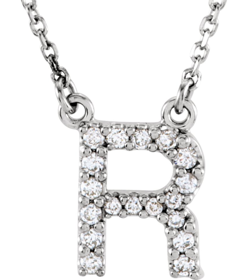 67311 Necklace Set 14K White Initial R Natural Diamond Round I1, G-H 18 Ctw 16 In Polished 18 Ctw Natural Diamond Necklace