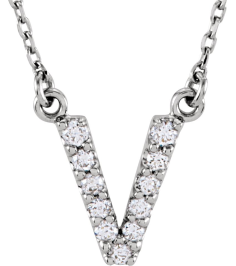 67311 Necklace Set 14K White Initial V Natural Diamond Round I1, G-H 110 Ctw 16 In Polished 110 Ctw Natural Diamond Necklace